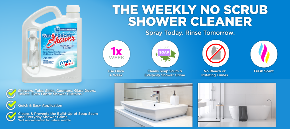Wet and Forget - Limpiador de ducha y limpiador de baño, limpiador de  bañera, limpiador de azulejos, limpiador de vidrio de ducha, incluido con